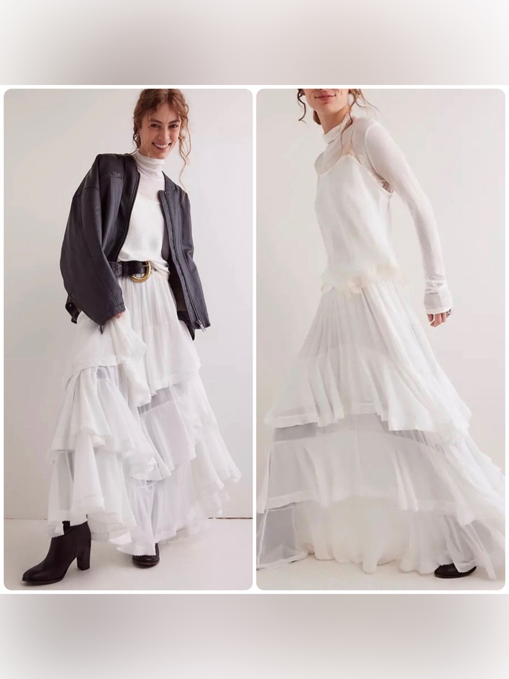 NEW Free People Clementine Tiered Ruffle Maxi Skirt Ivory Size Large